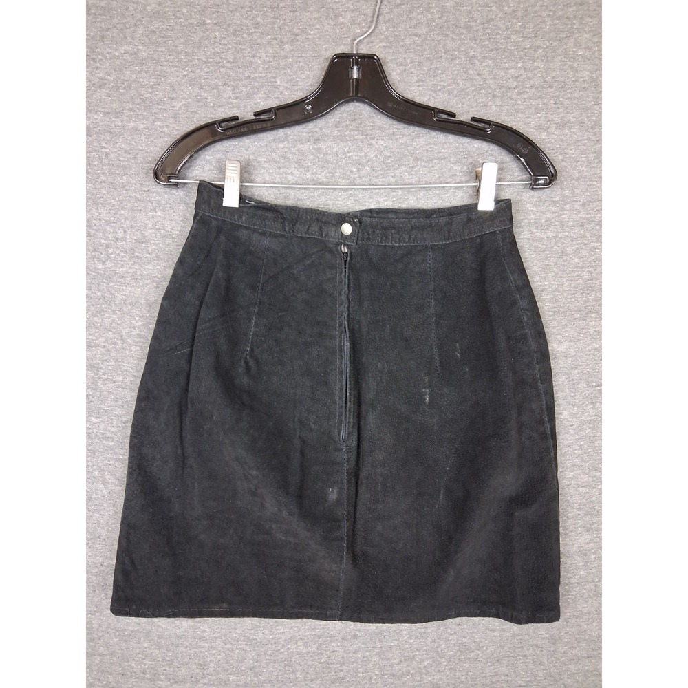 VTG Phoenix Womens Skirt 11 Black Suede Leather Mini Rockabilly Preppy Western
